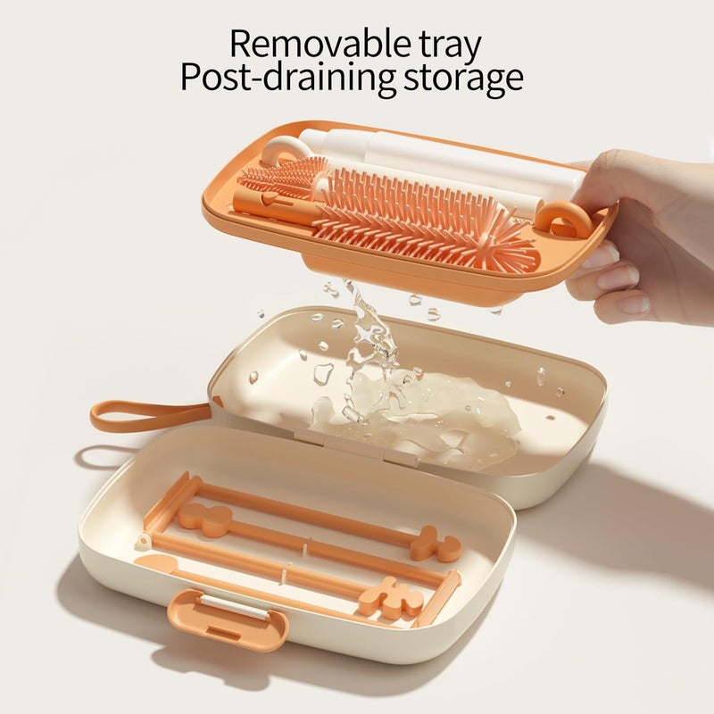 suvast 7in1 Travel Bottle Cleaner kit,Baby Essentials, with Bottle Brush、Nipple Brush、Straw Cleaner Brush、Soap Dispenser、Bottle Drying Rack、Drainage Tray、Storage Box,Baby Travel Essential (White) - Image 5